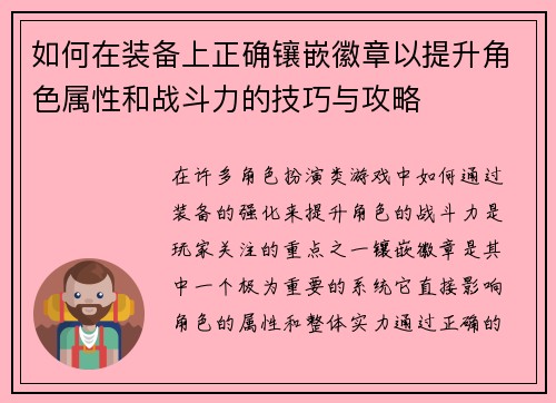 如何在装备上正确镶嵌徽章以提升角色属性和战斗力的技巧与攻略