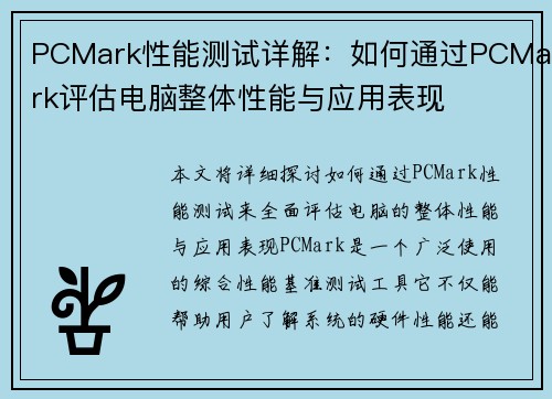 PCMark性能测试详解：如何通过PCMark评估电脑整体性能与应用表现